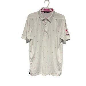 UNRL Pink Whitney Barstool Golf Polo Shirt‎ Mens Medium White See Description